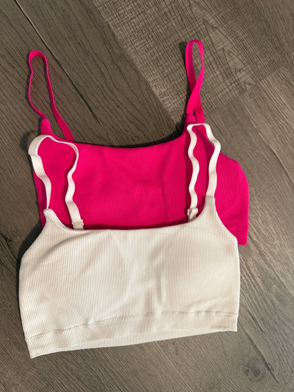 2- Aerie Ribbed Bralette - Hot Pink/white